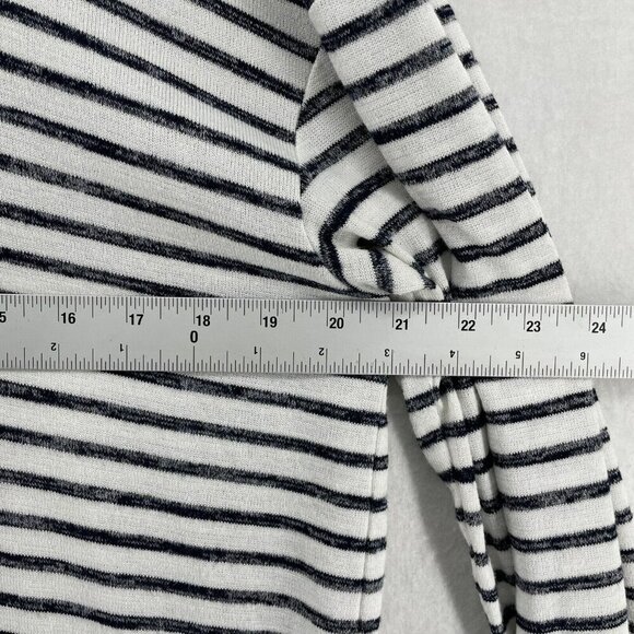 A New Day Sweater Womens Sz L White Striped Hooded Drop Shoulder Sleeve Pullover - Picture 3 of 12